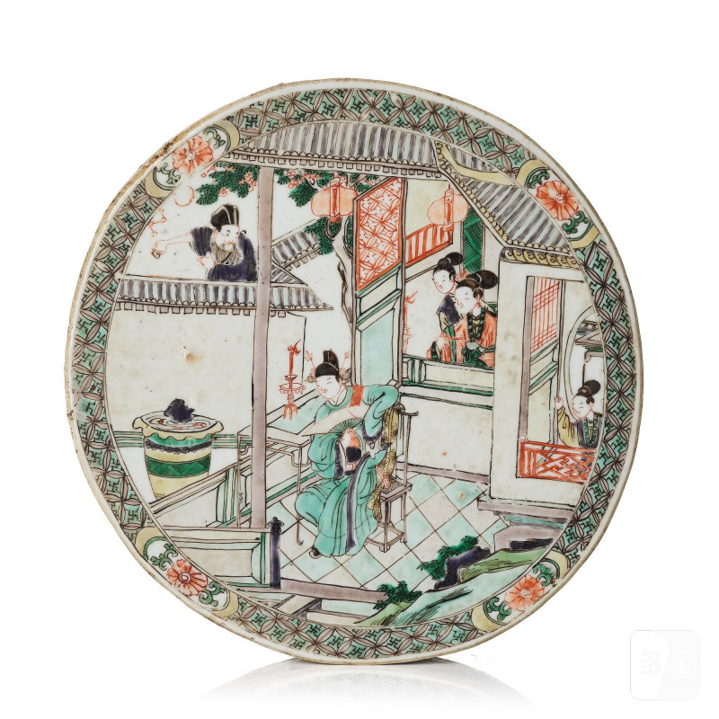 A famille verte 'figural' herb brick,